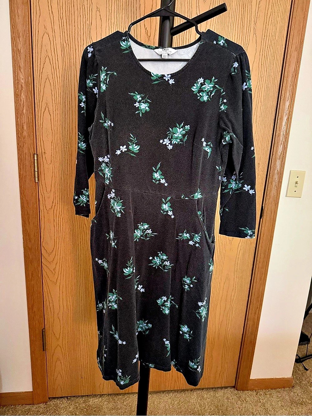 Dorothy Perkins Floral Midi Dress in Black & Green Size 10 Tall Like New